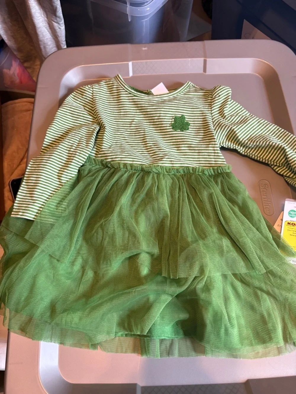 Carter's Green and White Striped Dress with Tulle Skirt